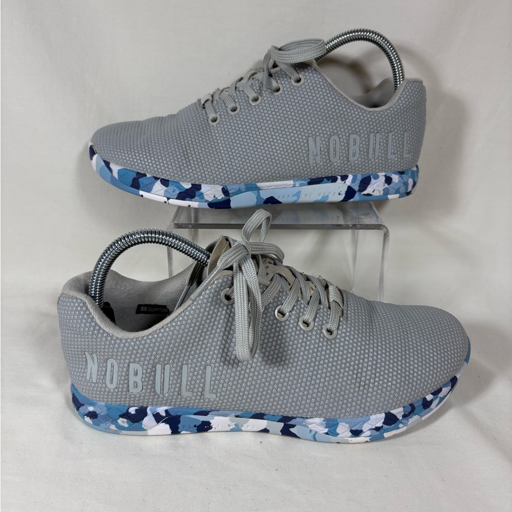 NOBULL Grey Knit Athletic Shoes with Blue Camo Sole
